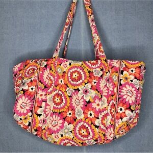 Large Vera Bradley Quilted Duffel Travel Bag With Side Pocket Floral Boho